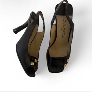 Louis Vuitton Black Peep-Toe Slingback Heels